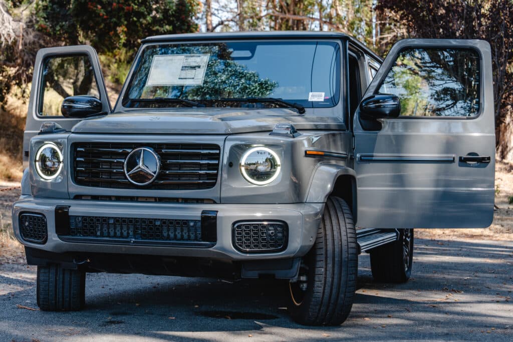 Mercedes Electric G-Wagen electric car parked with doors open