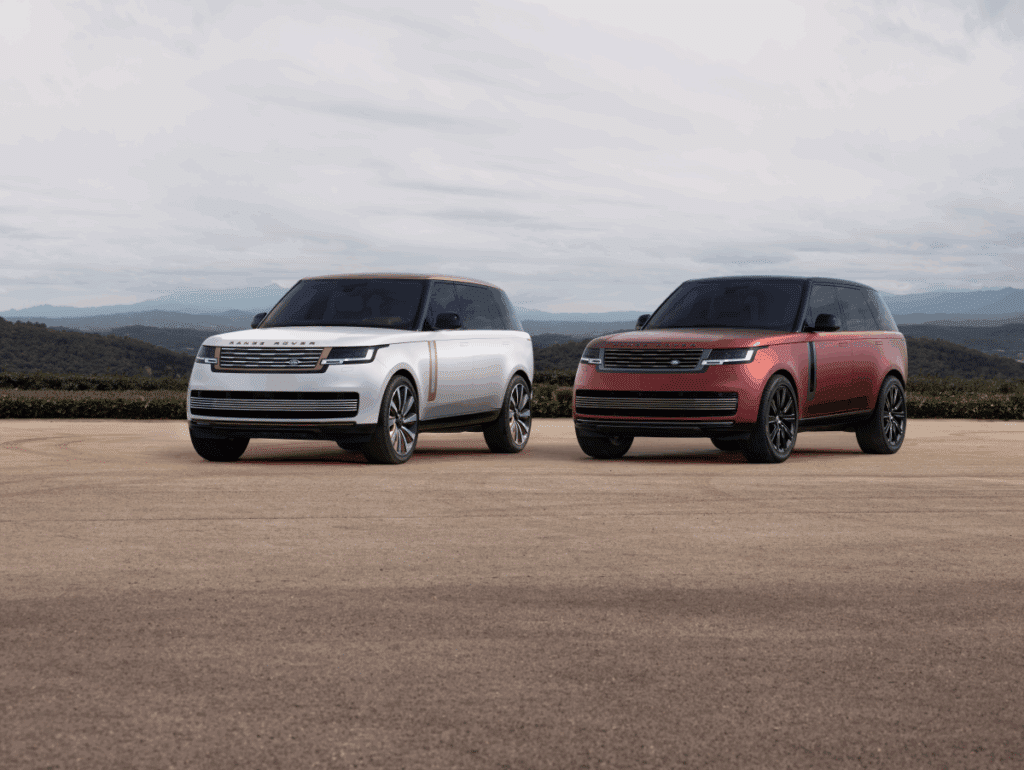 Two 2025 Range Rover SV in white and sunrise copper